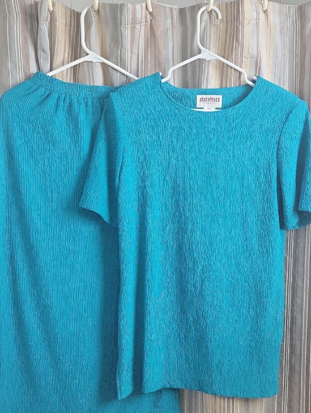 Essentials Teal Textured Short Sleeve Top & Elastic Waist Skirt Set